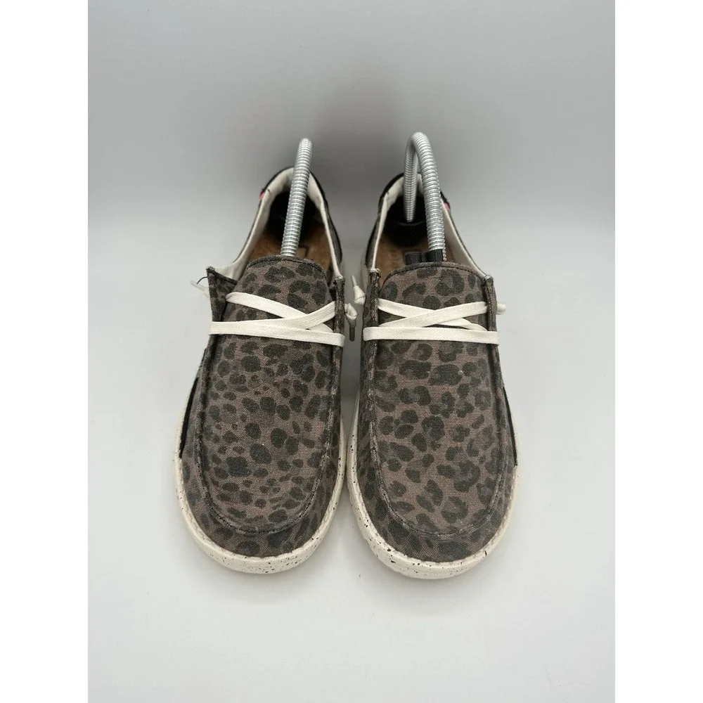 Hey Dude Wendy Jungle Brown Leopard Print Slip On Shoes Sneakers Size 8 Comfy
